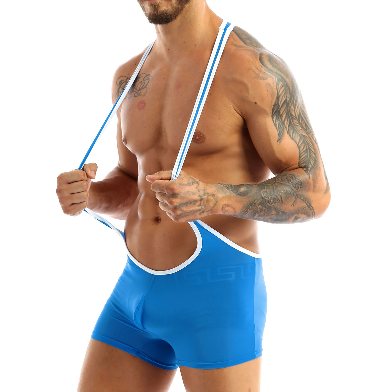 iEFiEL Mens Lingerie Sleeveless Stretchy One-piece Wrestling Singlet Leotard Bodysuit Underwear Nightwear Transparent Shapers