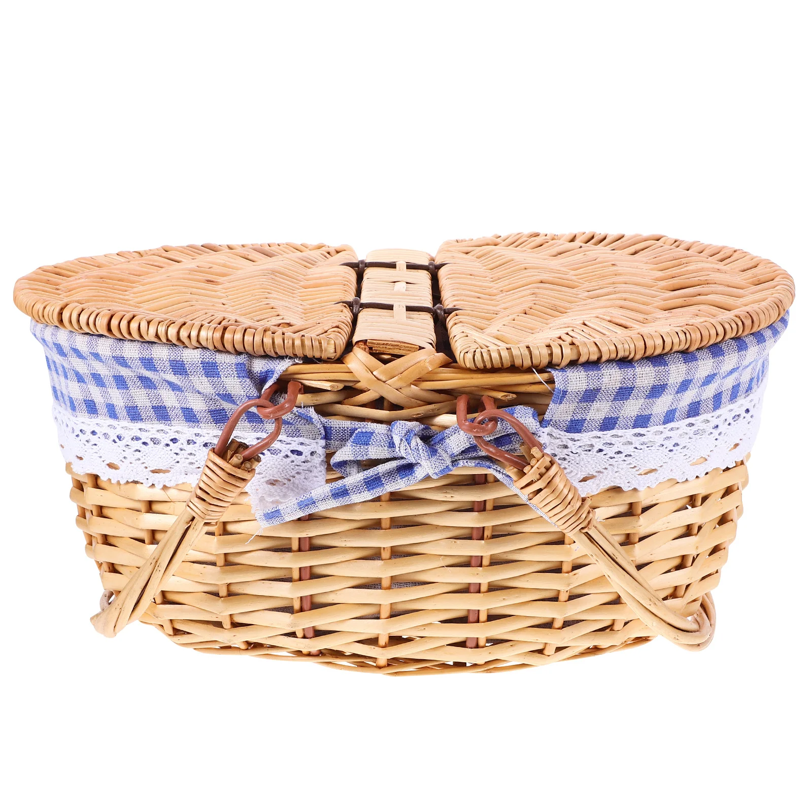 

Wicker Picnic Basket Rustic Woven Storage Basket Lid Handle Multi-Functional Fruit Vegetable Bread Snack Organizer for Kitchen