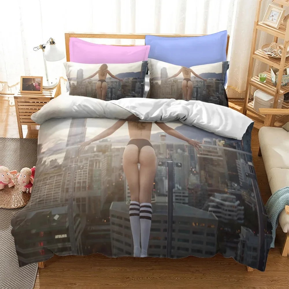 Sexy buttocks bikini bed linen set girl back view bedroom decor luxury quilt cover fashion bed cover pillow cover