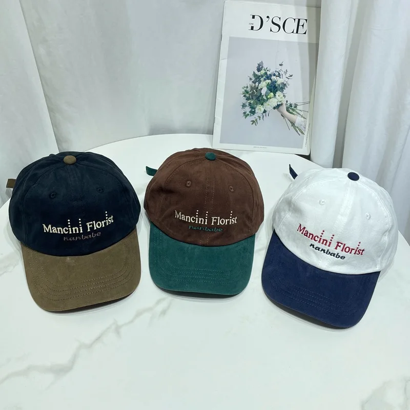 Korean Fashion Polished Cotton Color Matching Sports Cap Men and Women Casual Letter Embroidery Soft Top Street Baseball Hats