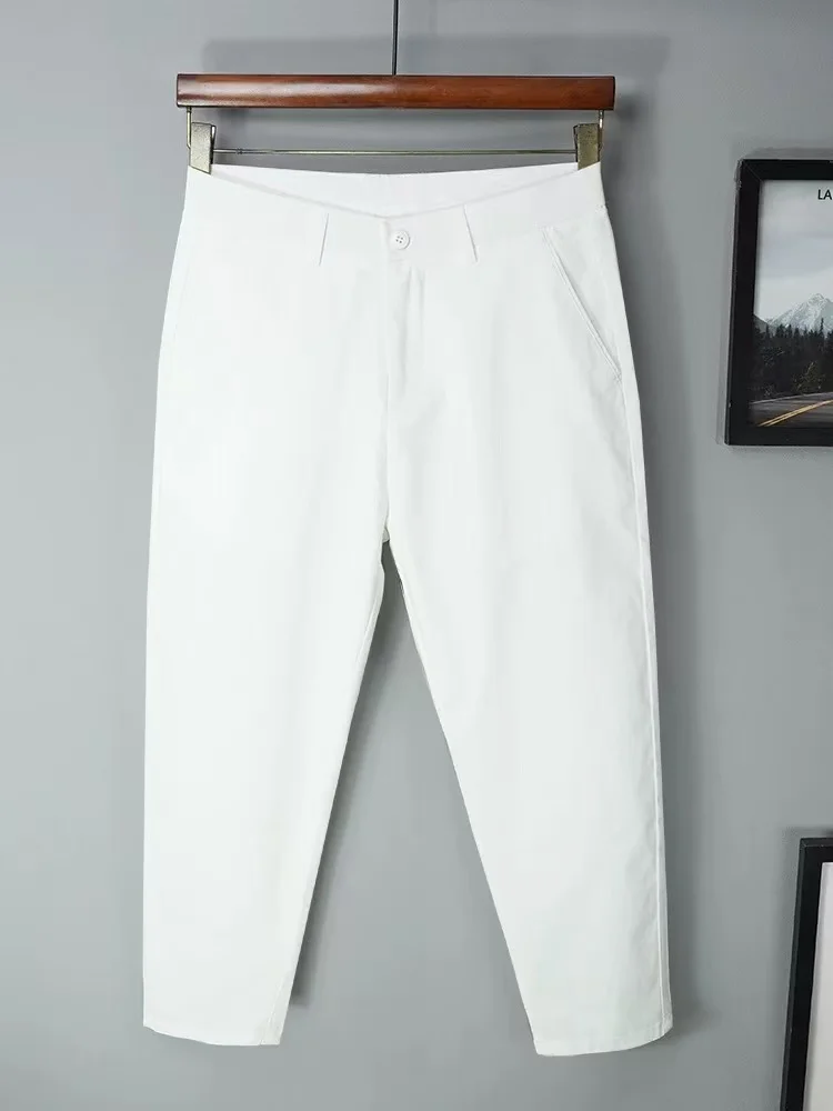 

Мужские повседневные брюки из хлопка прямого кроя, зауженные, широкие, модные, укороченные (9/10), однотонные, весна-осень, новые, универсальные