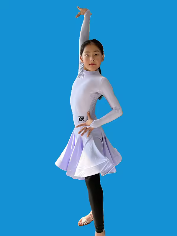 Girls Latin Dance Competition Clothing Glossy Fabric Long Sleeves Dance Dress Kids Cha Rumba Dance Practice Training Wear - Image 13
