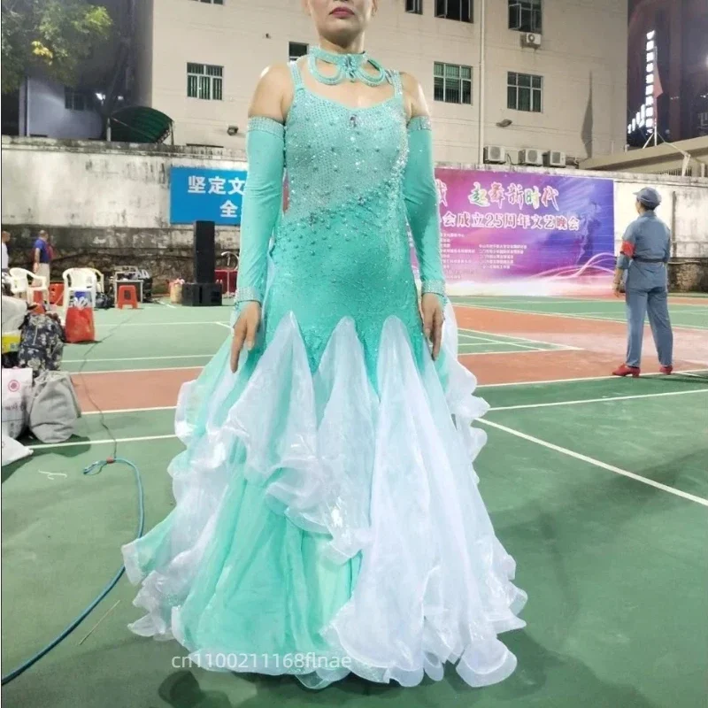 Modernes Tanzkleid für Erwachsene, National Standard Ballsaal-Tanzwettbewerbskleid mit Strasssteinen, professionelles Bühnenkostüm – Detail 3