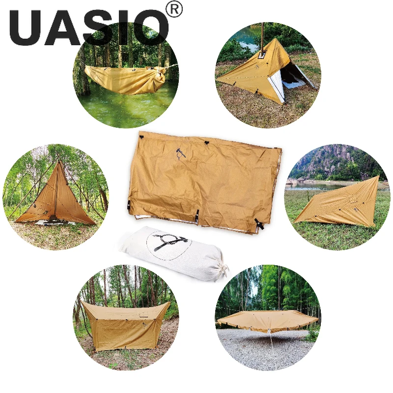 Tarp 210D Oxford TQ Tarp,Multifunctional Tarp Shelter, Solo Bush Craft and Hammock Camping with STOVE JACK Outdoor Build Tent