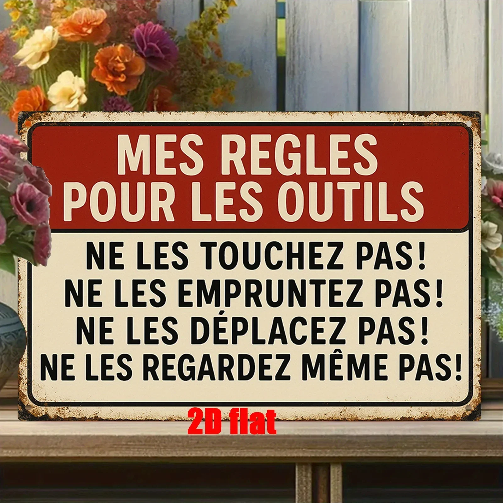 ,  Metal Wall Sign, Plaque Wall Decoration, French My Tools Rule Theme Iron Mural, Suitable for Home, Woodshop, Garage, Auto