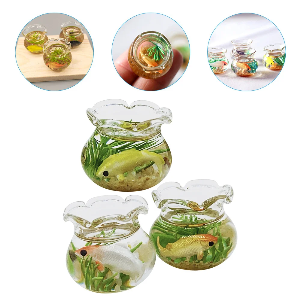

3 Pcs Small Glass Fish Tank Bowl Model Mini Dollhouse Miniature Decor Statue Fake