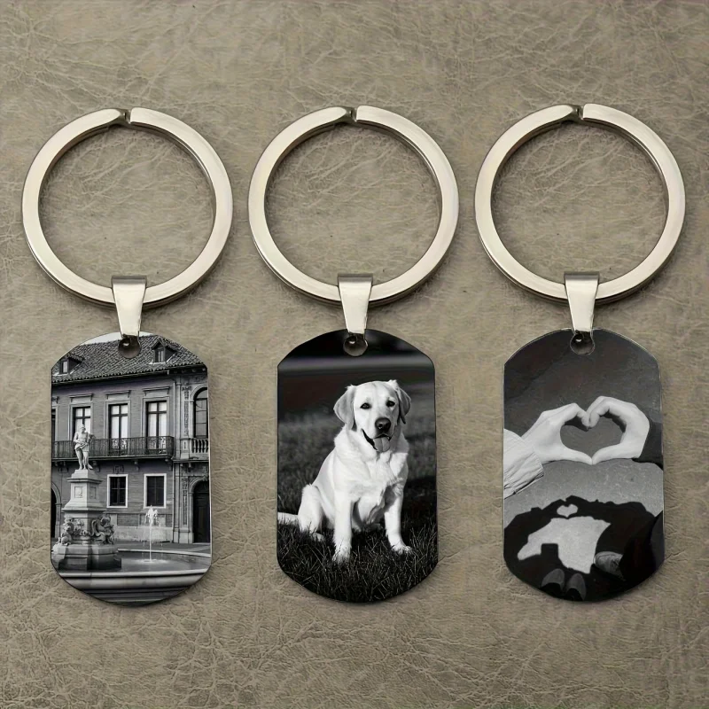 Custom Photo Keychain Personalized Picture Key Ring Metal Dog Tag Keychain For Men Women Couple Family Pet Memorial Gift Engrave