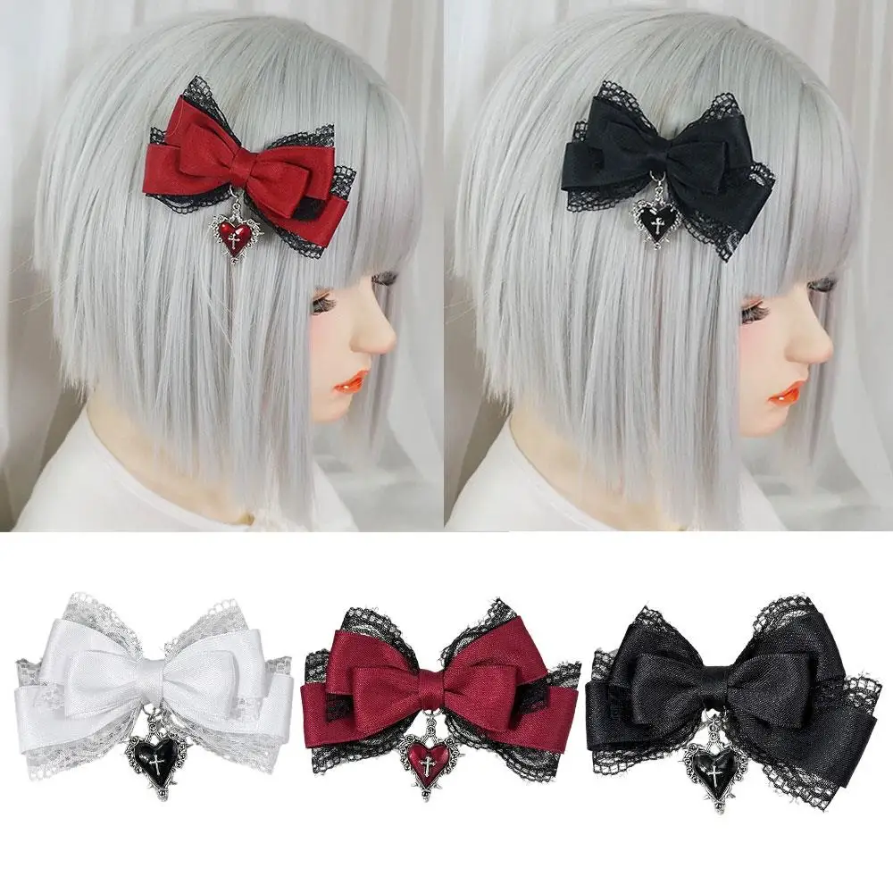 

1Pc Ribbon Clamp Lace Bow Barrette Hair Clip Sweet Hairgrips Bowknot Cross Pendant DIY Hair Accessories Cute Cool Hairpin