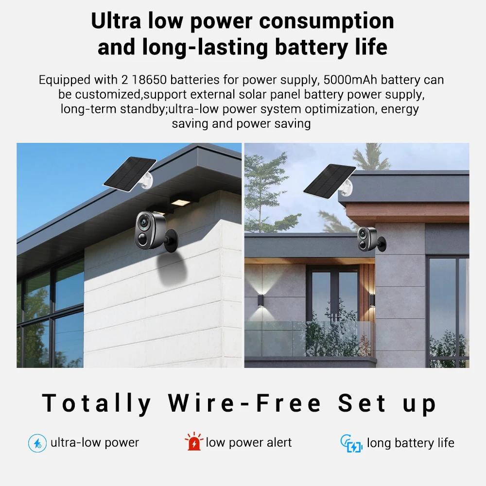2PCS 5MP HD Outdoor 4G Solar Security Camera Color Night Vision With Built In Battery Long Standby WiFi PIR Motion Detect Alexa