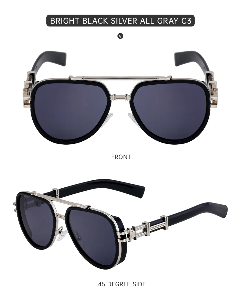 Vintage Punk Ovale Sonnenbrille für Damen und Herren 2026 Luxusmarken-Design Trendige Steampunk Doppelbalken-Sonnenbrille für Männer Retro-Brillen – Detail 13