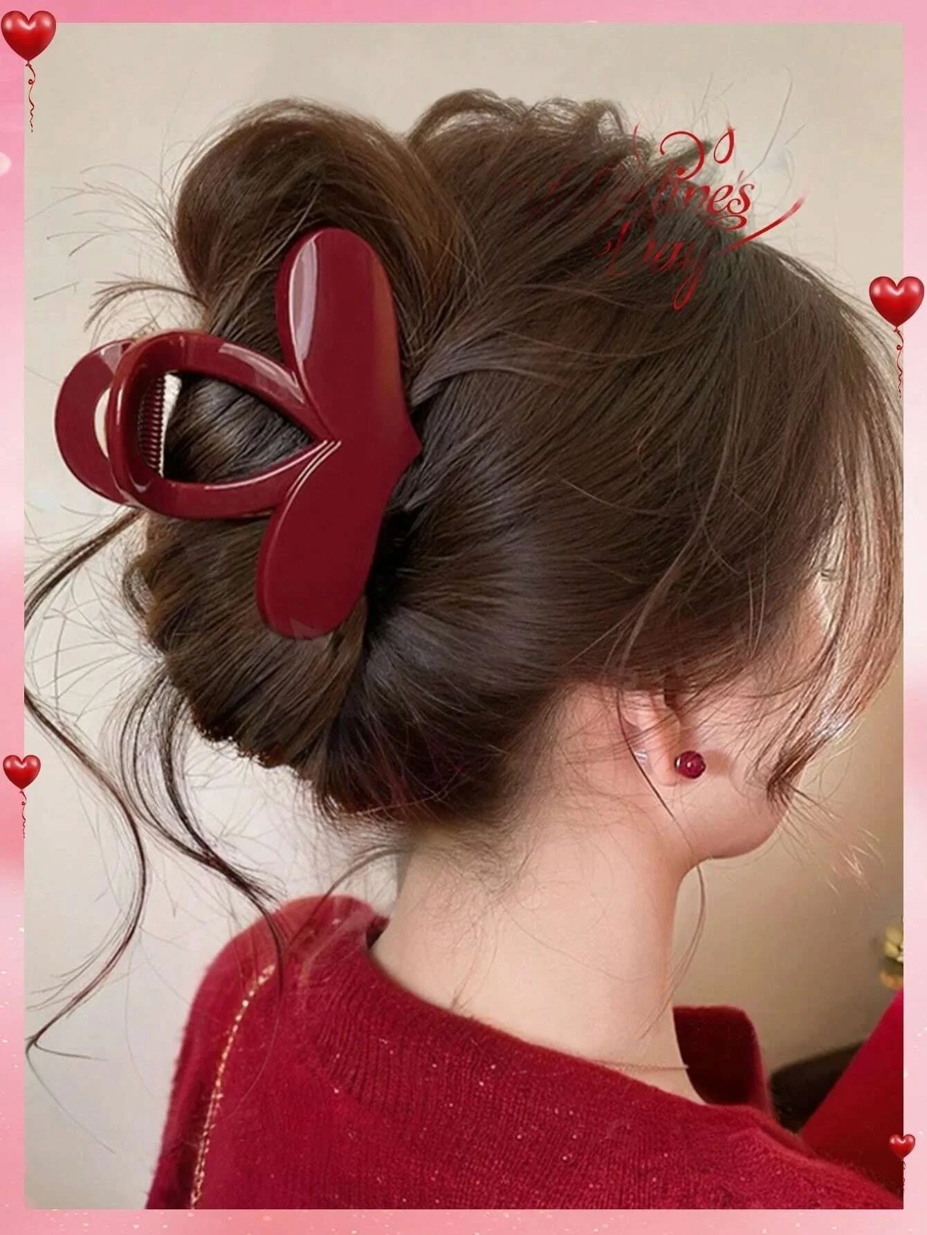 

Heart Shaped Plastic Hair Claw Clip For Women Elegant Valentine's Day Accessory