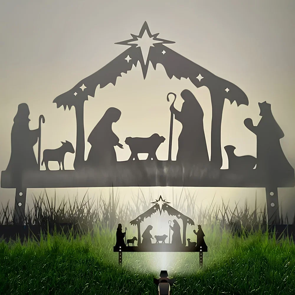 Outdoor Sacred Night Nativity Metal Projection Ornament Christmas Eve Décor Perfect Garden Party Ambiance and Festive Atmosphere