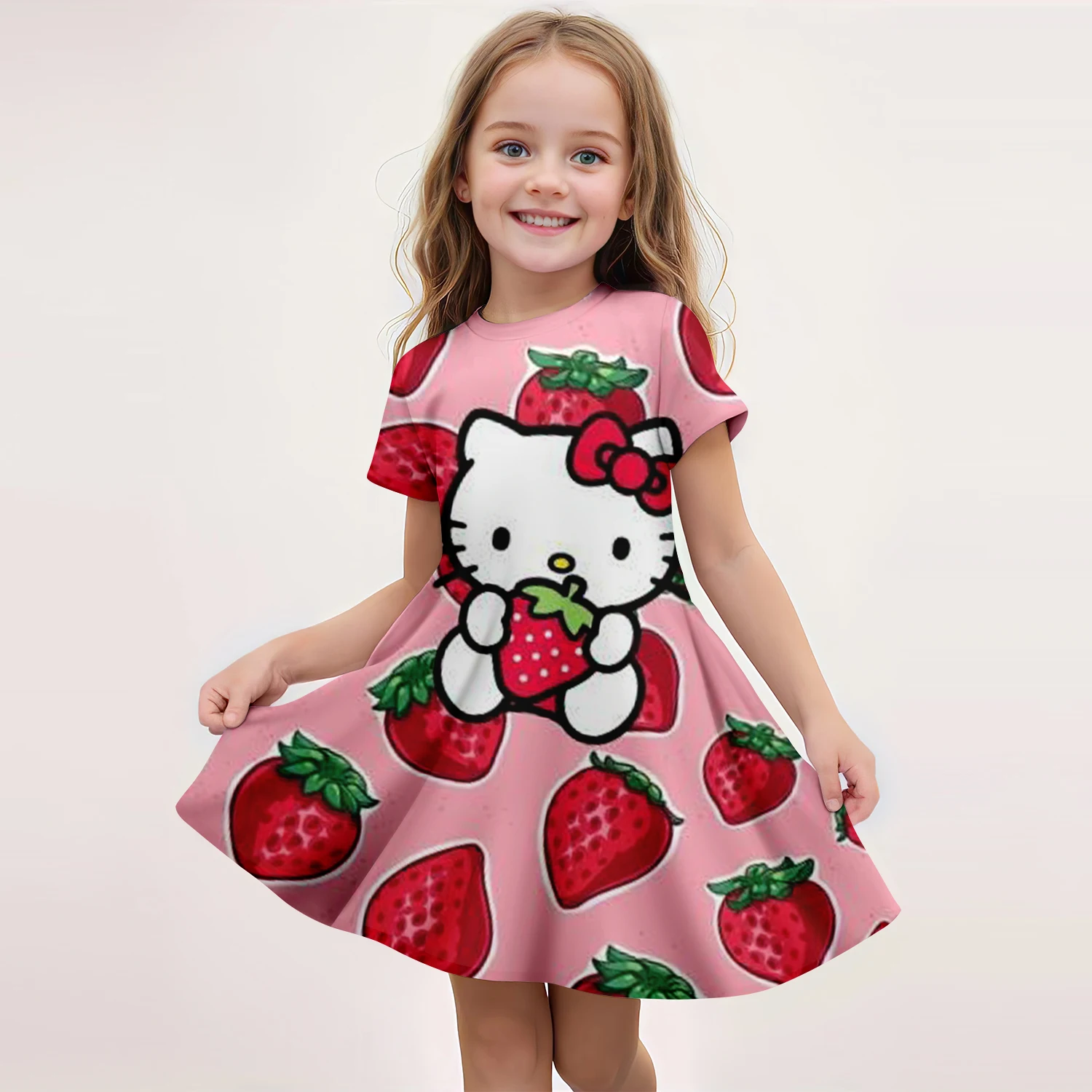 Popolare Miniso New Fashion Girl Dress Cartoon Cute Hello Kitty 3D Printed Princess Dress abito corto confortevole casa