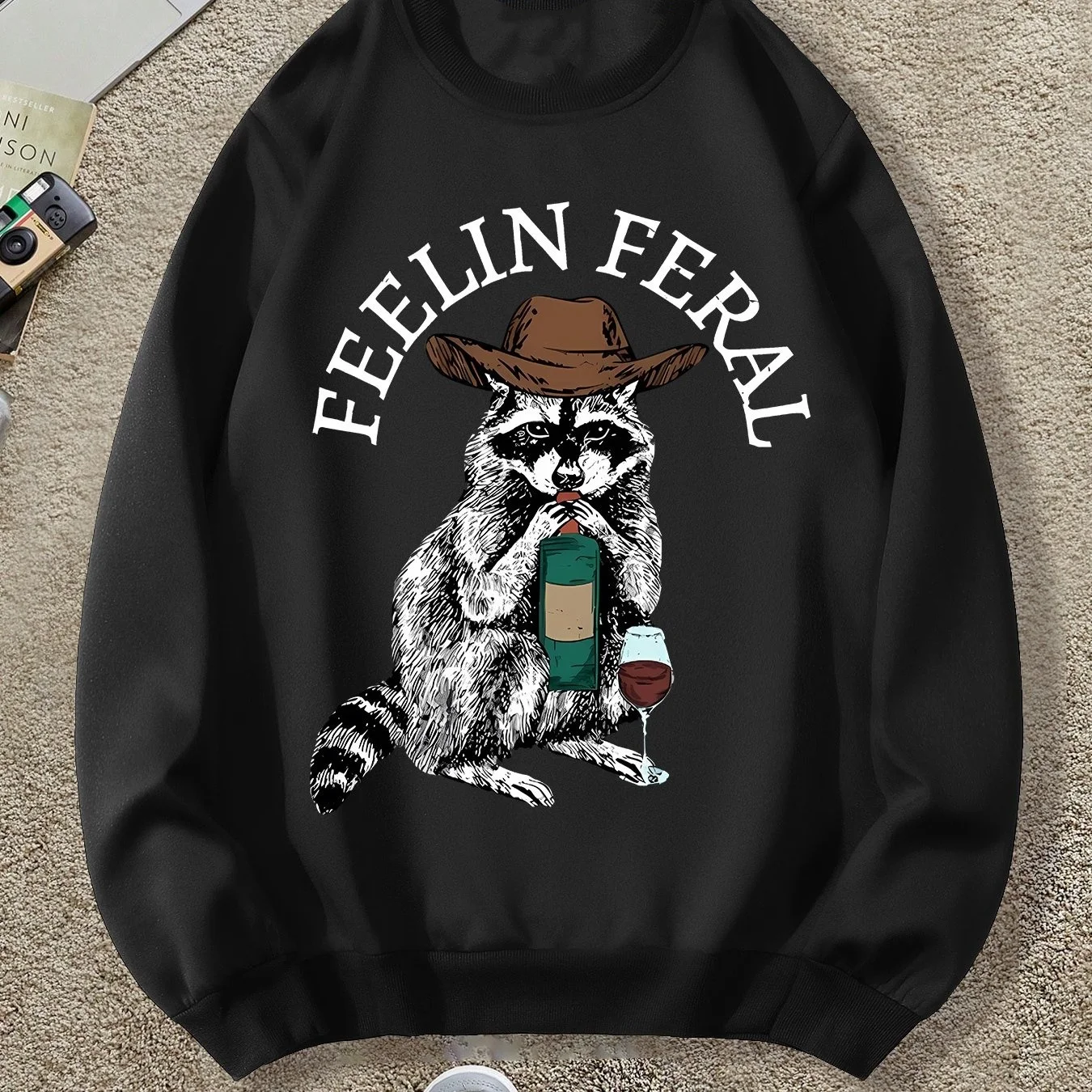 

Raccoon Pattern Print Autumn and Winter Men's and Women's Long Sleeved Sportswear Sweatshirt Casual Loose Outdoor Street Sports