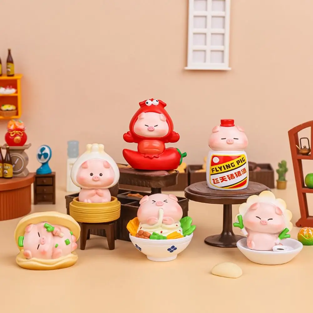 Resin Cartoon Hamburger Pig Figurine Collection Statue Chips Pig Miniaturas Ornament Micro Landscape Trinket