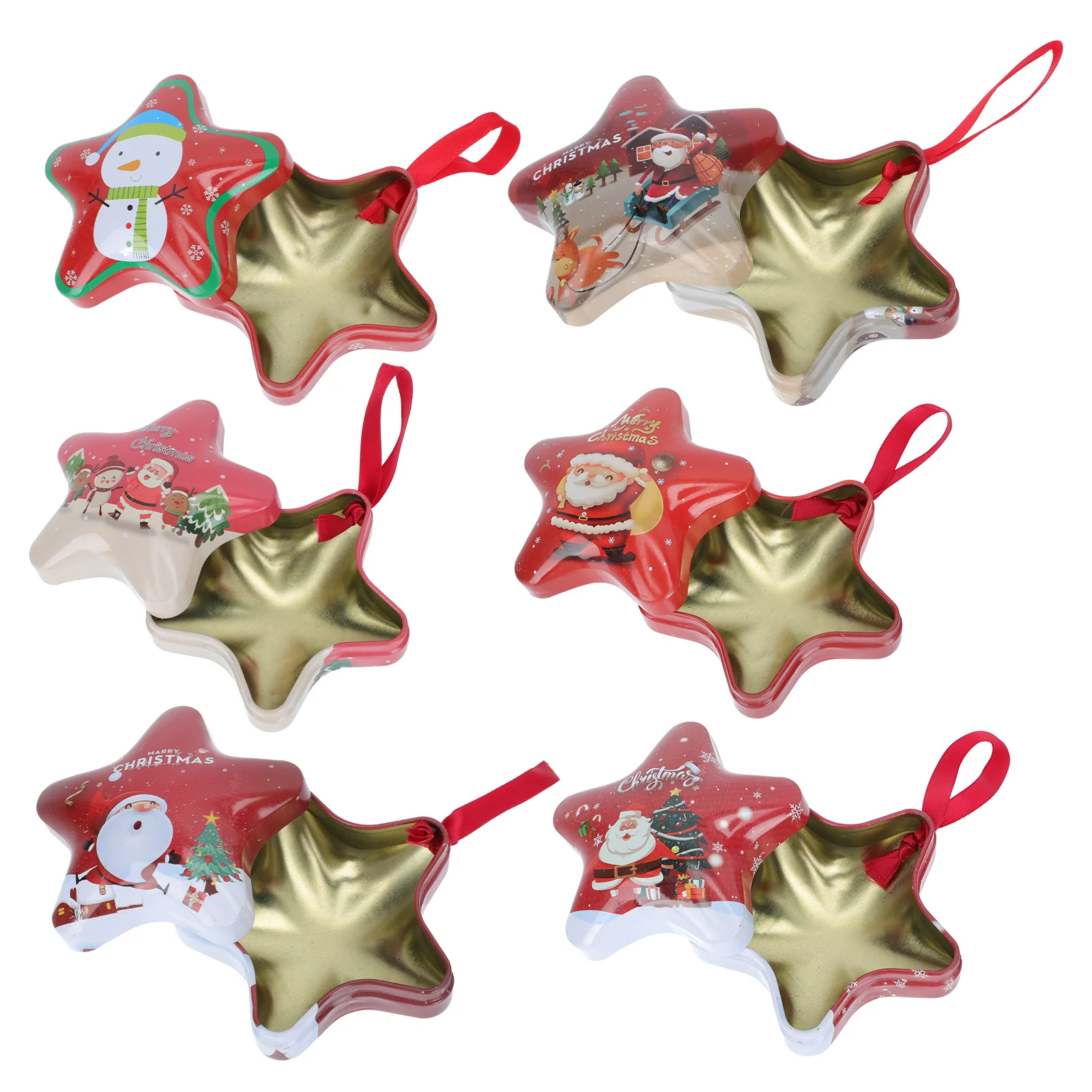 

6Pcs Christmas Packing Box Durable Tinplate Gift Containers Exquisite Design for Biscuit Cookie Chocolate Five-Pointed