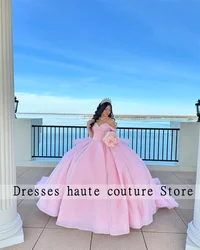 Vestidos De quinceañera De tul rosa elegante, Vestido De baile personalizado con volantes y cuentas, Vestido dulce 16, corsé con cordones, Vestido De 15 anos 2025