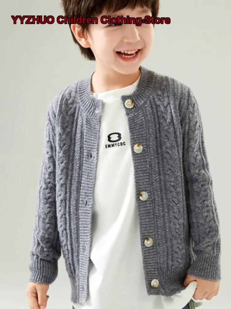 Kids Cardigan Boys Girls Autumn Solid Color Knit Cardigan Ribbed Thickened Outdoor Wear