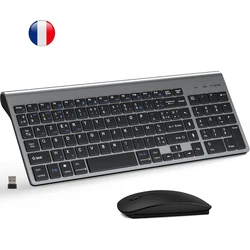 AZERTY Layout French Ultra Slim Dual Mode Three Channel Bluetooth Keyboard and Mouse Combo for PC Laptop Windows IOS Mac Android