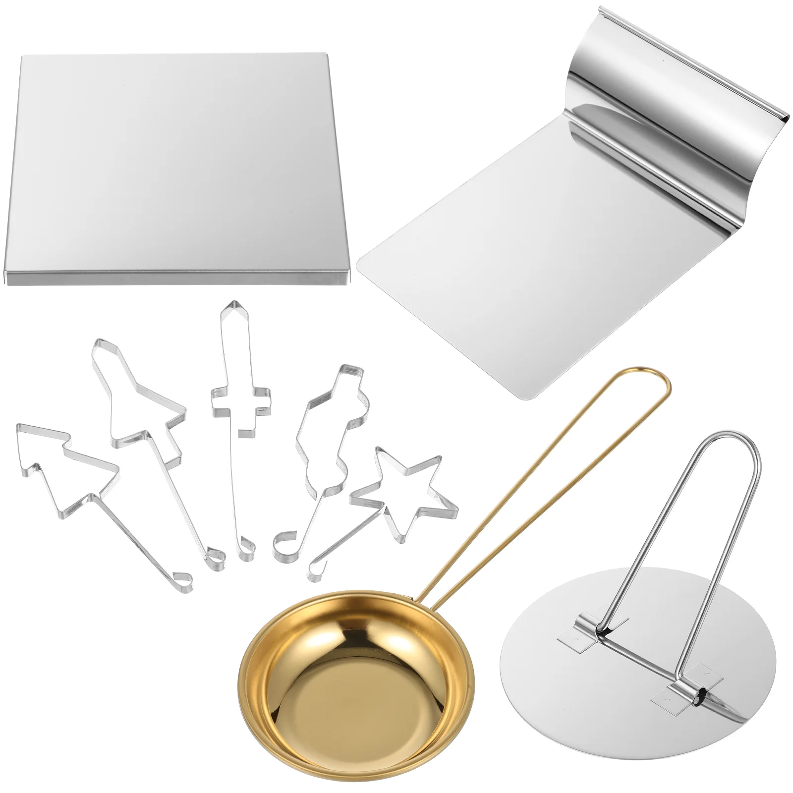 

9 Piece Gold Mold Spoon Set 5 Game Candy Molds Cutting Tools Baking Pan Handheld Pot Korean Cookie Maker