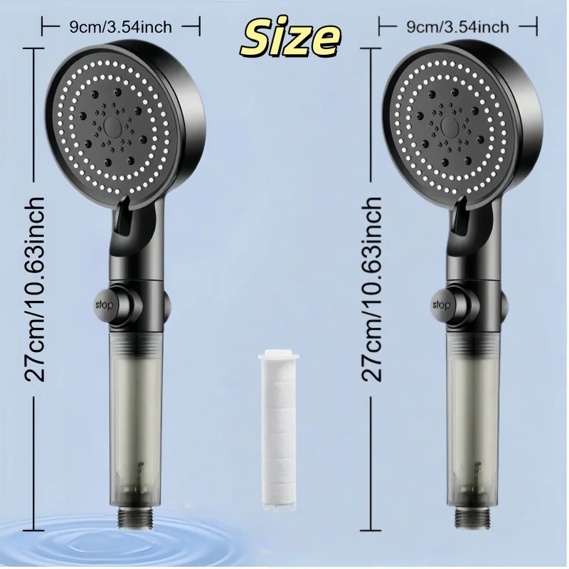 2 Shower Heads 20/10 Replacement Filters 5 Spray Modes Visible Filter Window Anti-Clog Silicone Nozzles One-Click Stop