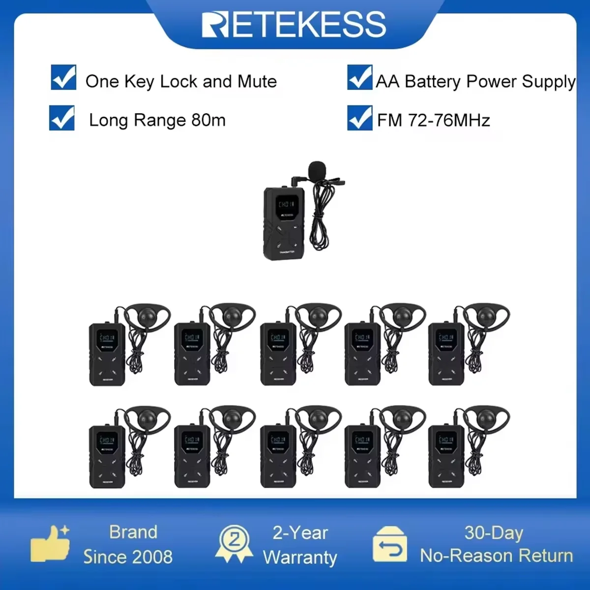 

Retekess TT117 FM Tour Guide System Передатчик Приемник для музея Церковная конференц-связь Заводское обучение 72-76 МГц