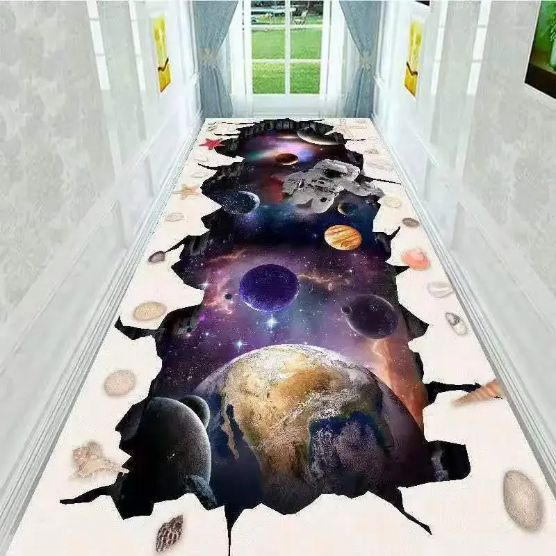 3D Cartoon Corridor Carpet Staircase Hotel Lobby Strip Area Rug Hallway Living Room Decoration Home Anti-slip Floor Mat Cuttable