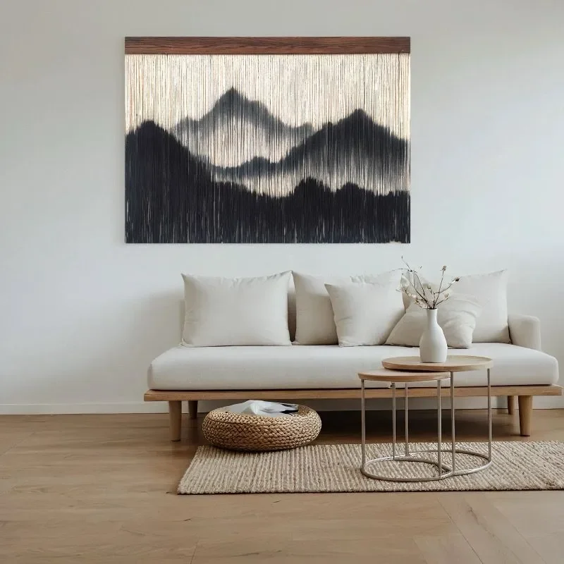 Bohemian Alpine Style Wall Tapestry Handmade Cotton Rope Woven Fringe Hanging Decor for Hotel B&B Background Living Room Art