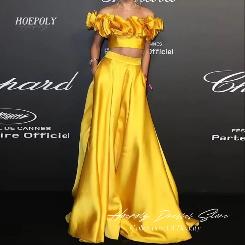 

Hoepoly Simple A-Line Evening Dresses Off The Shoulder USA Euro Luxury Gold Formal Occasion Gown Floor-Length For Sexy Women