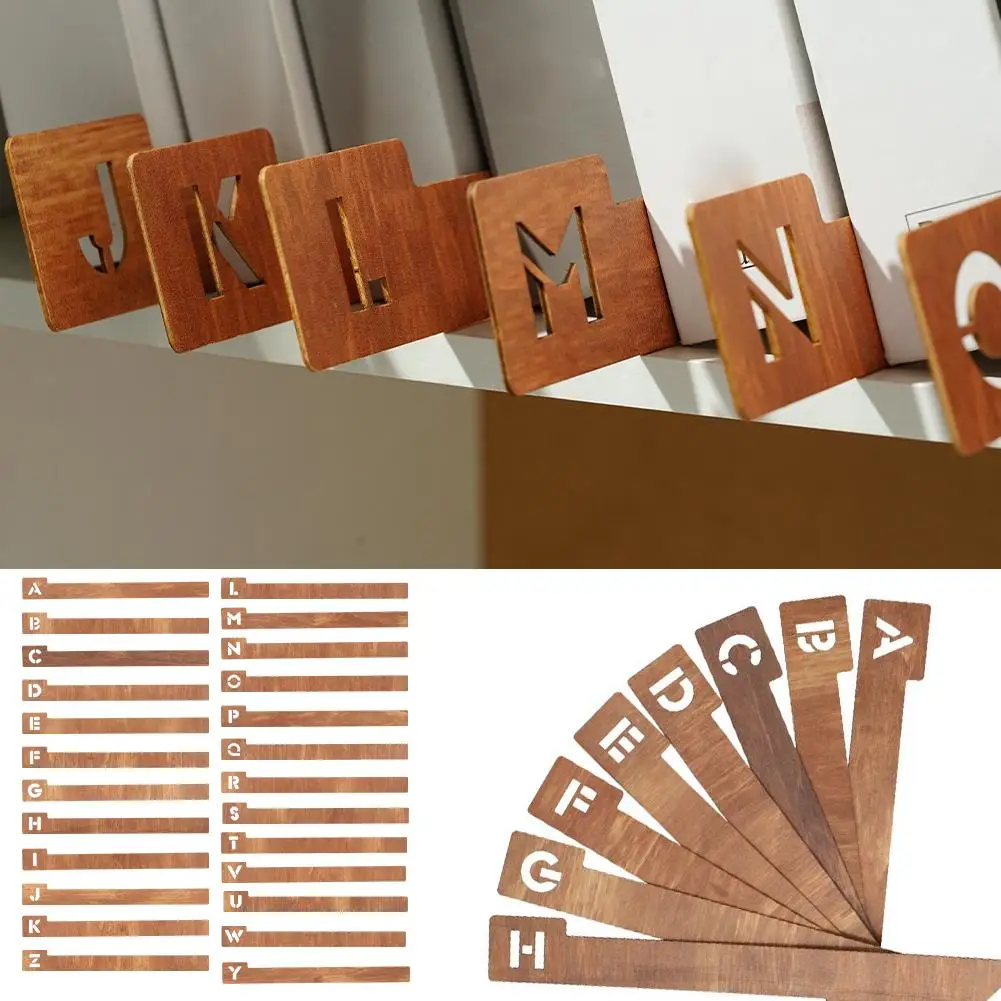 26pcs Wooden Record Alphabet Dividers DIY Crafts Bookmark Alphabetize Organizer for Books And Albums Home Decorations