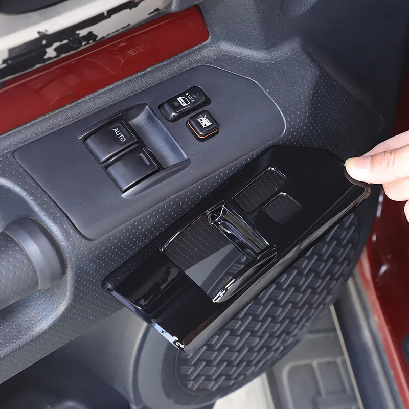 For Toyota FJ Cruiser 2007-2021 ABS Glossy black/Carbon Fiber Car Glass Lift Button Frame Decorative Sticker Car Accessories