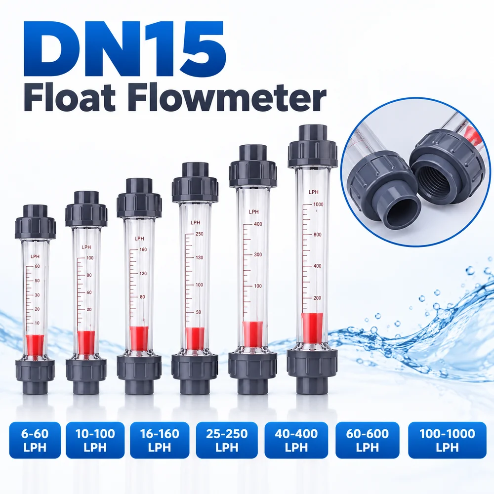 1Pcs DN15 Plastic Liquid Float Flowmeter Plastic UPVC Water Flow Meter Transparent Cone Tube 6-60LPH 100-1000LPH