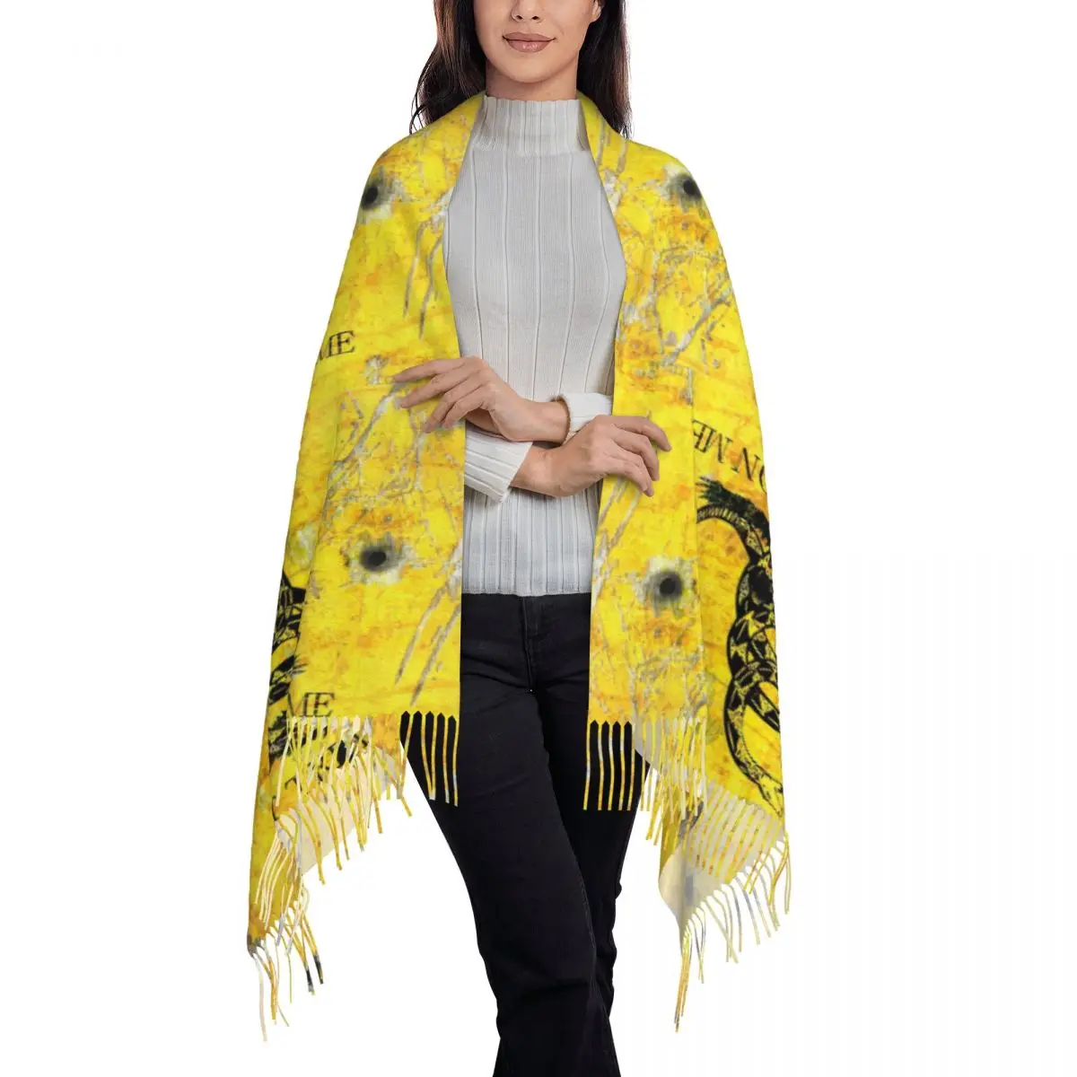 Gadsden Flag On Distressed Metal With Bullet Holes Don't Tread On Me Scarf Tassel Scarves for Women Shawls and Wraps Shawl Wrap