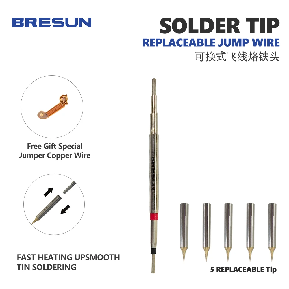 

Bresun Replaceable Jumper Wire Repair Soldering Iron Tips 5 Replaceable Tips for Cell Phone Repair Jumper Wire Soldering Tools