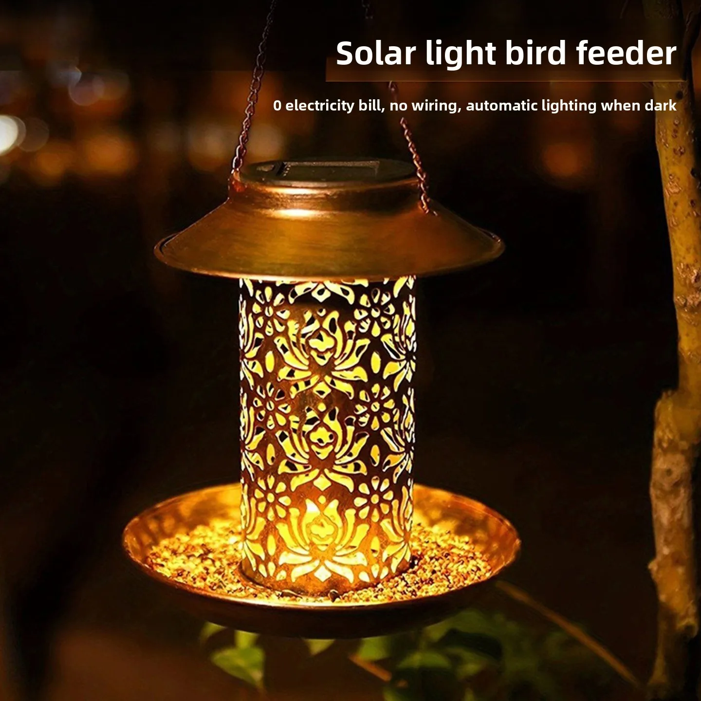 Anti-rust Iron Solar Lamp Accessory for Hummingbird Feeder Waterproof Decorative Light Villa Balcony Lawn Bird Feeder Attachment