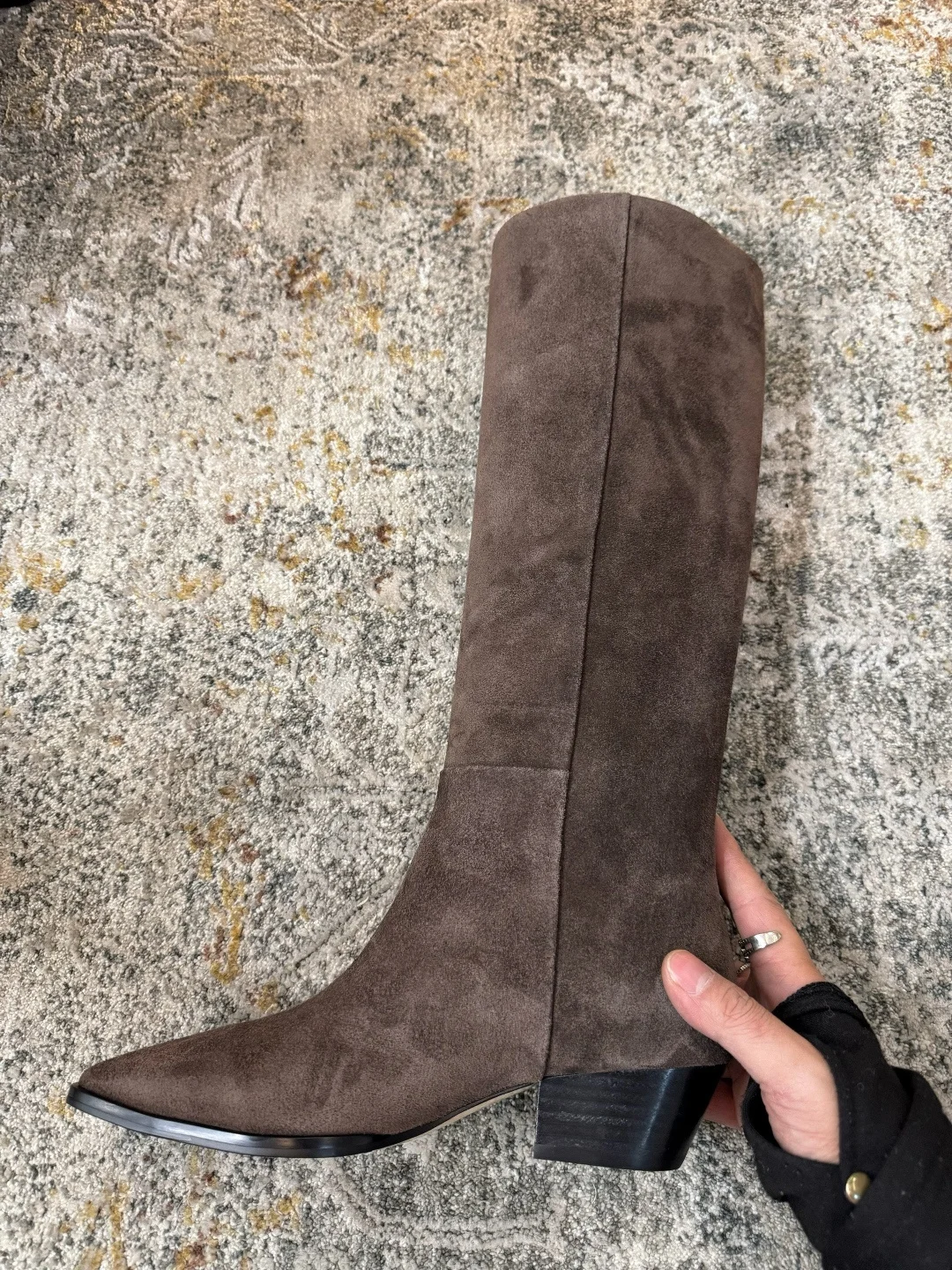 

25 Winter autumn suede leather calf boots knee boots booties buckled genuine leather Ladies high-heeled boots