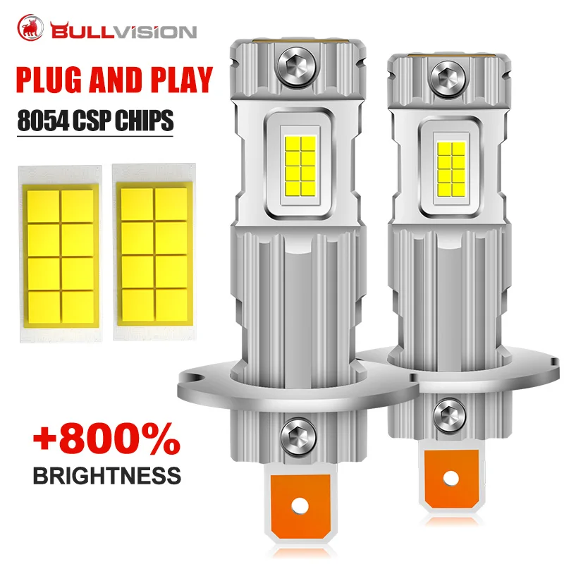 

2Pcs Bullvision H3 LED Bulb Fog Lights No Fan 30000LM Mini Auto Lamp DRL Daytime Running Light 1:1 Size 6500K White 12V Canbus
