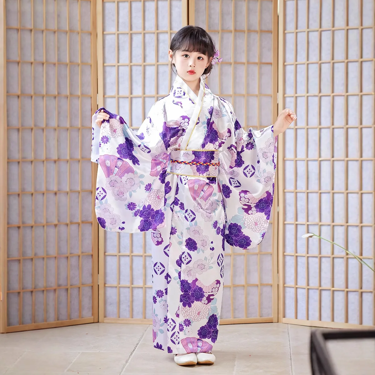 

Asian Children Japanese Kimono Bathrobe Gown Japan Style Yukata Dress Obi Vintage Haori Halloween Cosplay Costume