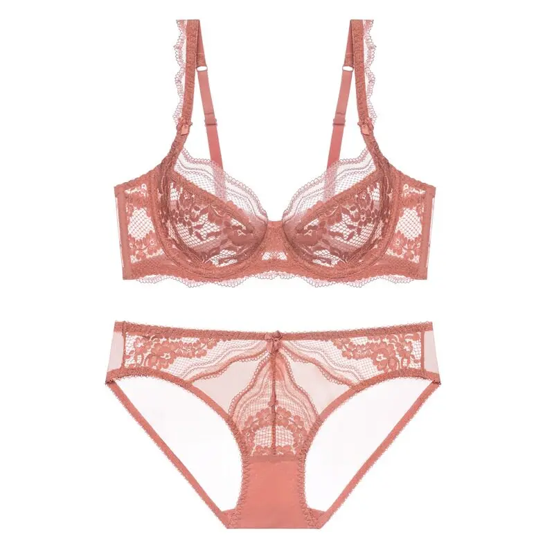 BANERDANNI New La Parlé Floral Lace Bra Set Sexy See Through Sheer Mesh Minimizer for Large Chest Pure Desire Lingerie Hot Trend