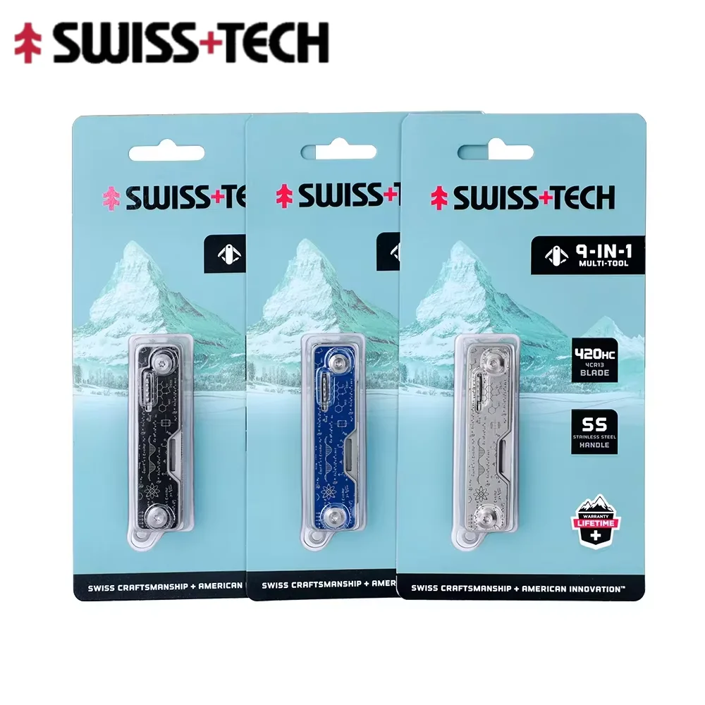 SWISS TECH 9 In 1 Multitools Pocket Tourist Knife Folding Scissors Portable EDC Cutter Tools Outdoor Survive Hiking Camping Gear