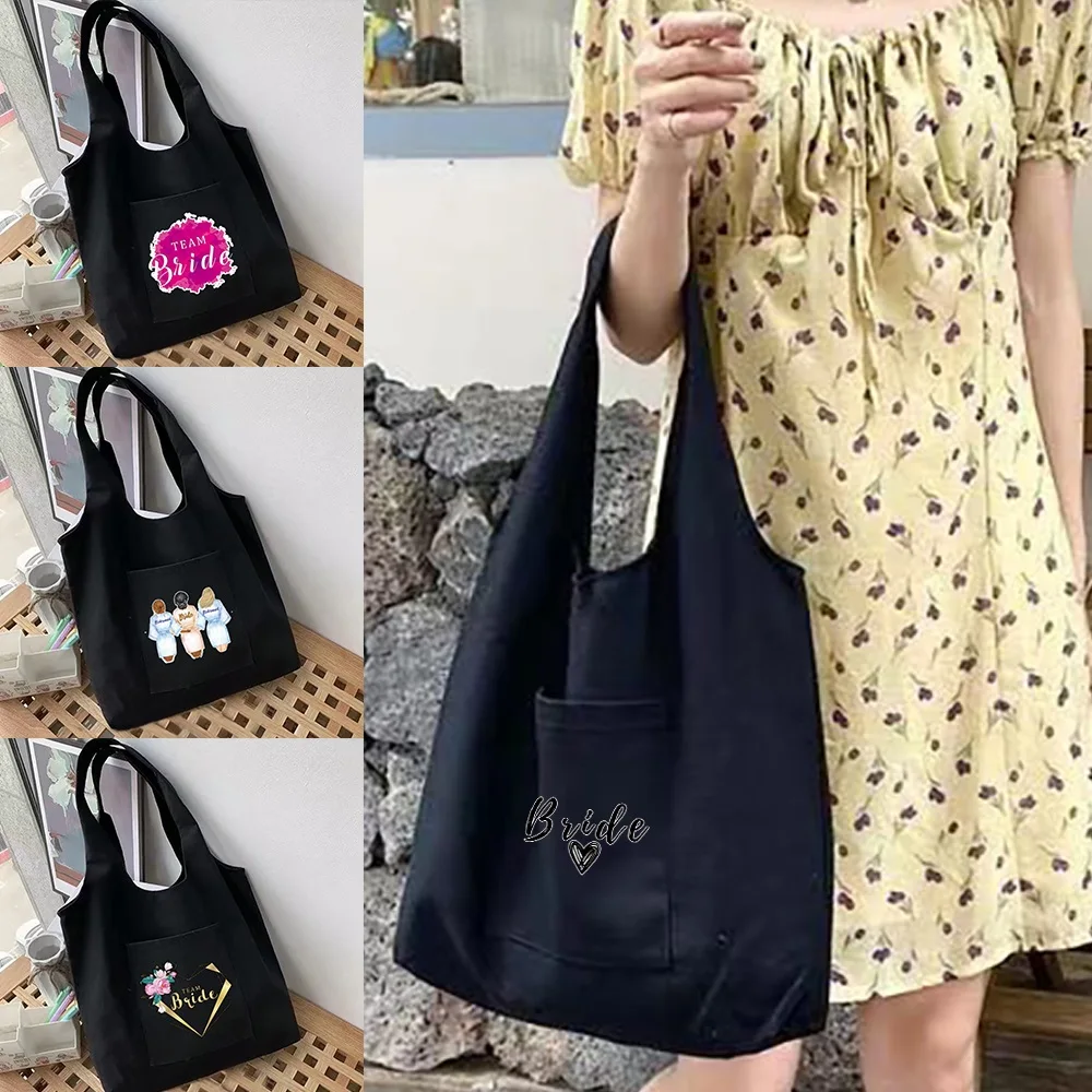 Women's Shopping Bags Shoulder Shopper Vest Bag Team Bride Series Cotton Canvas Grocery Eco Handbags Commuter Tote Bag