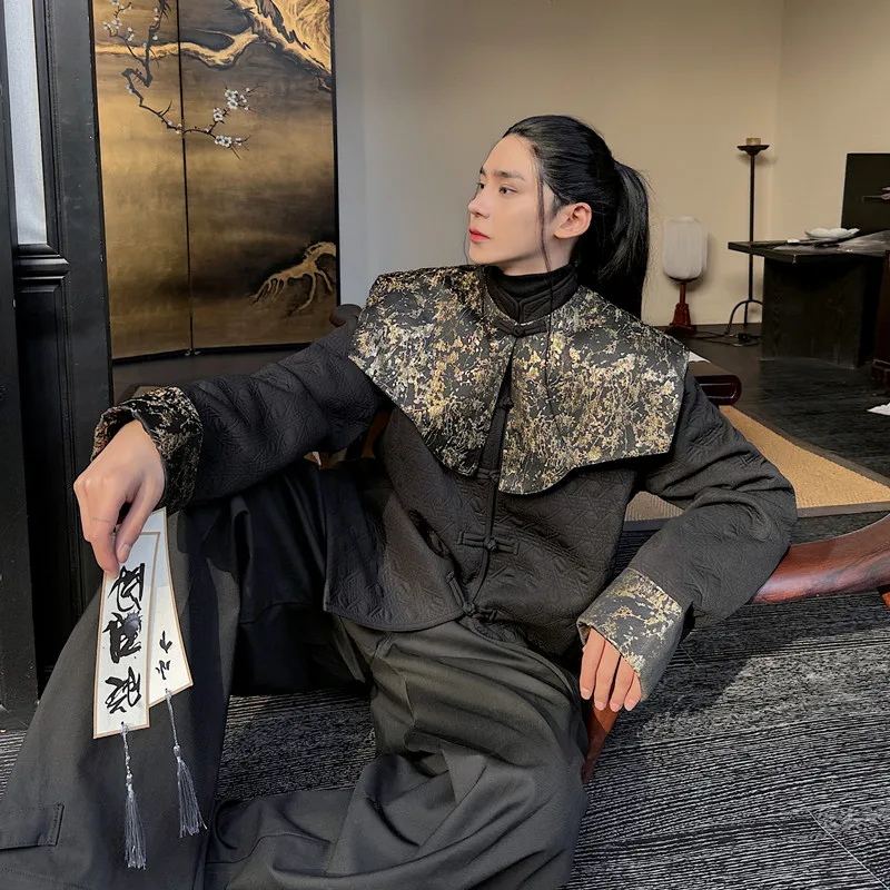 

Spring New Chinese Sle Embroidered Cloud oulder Stand Collar Jaet Men's Outerwear Button Detail Long Sve Youth Faion