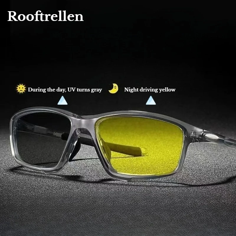Photochromic Glasses Ultra Light Men's Fashion Sports Goggles Yellow To Gray Outdoor Cycling Eyeglasses UV Protective Anti-glare