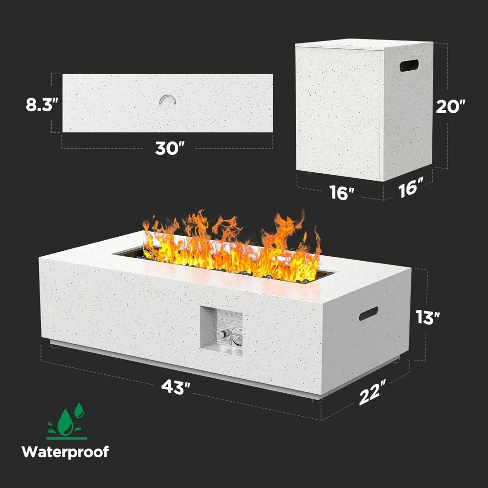 طاولة حفرة حريق غاز البروبان الخارجية مقاس 43 بوصة مع شهادة CSA، و50000 وحدة حرارية بريطانية، وشملت الصخور الزجاجية #4