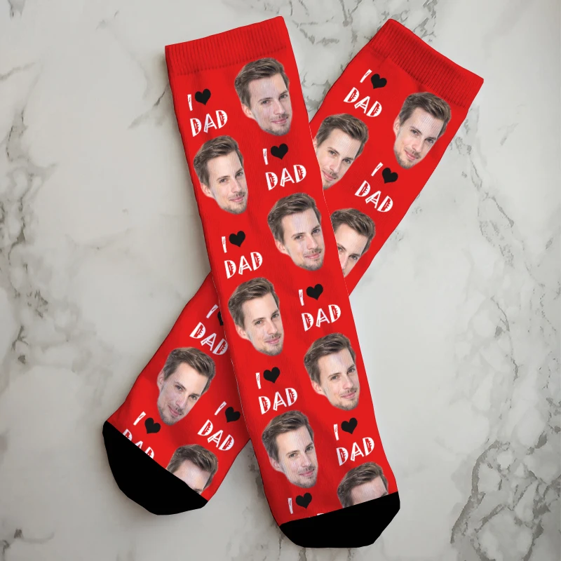 Fashion Custom Print Your Photo Personalized Socks  Funny Red Heart DIY Birthday Valentine's Novelty Sock Girlfriend Gift