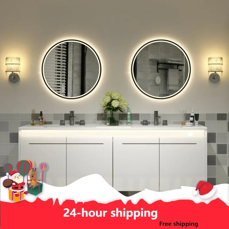 

60" Double Sink Floating Vanity With Human Sensor LED, High Gloss Wall Mounted Bathroom Vanity, Bath Sink Vanity Cabinet