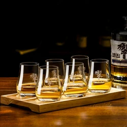 Round egg shaped clear Old Fashioned Whiskey Glasses with Wooden tray Whiskey Tumblers  Glassware for Bourbon Barware