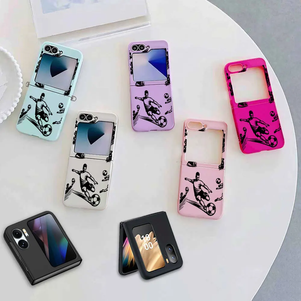 Luxury Phone Soft Case for Samsung For Galaxy Z Flip 7 6 Z 5 Z 4 Z 3 5G Cute Candy Solid Protective Cover Silhouette Soccer