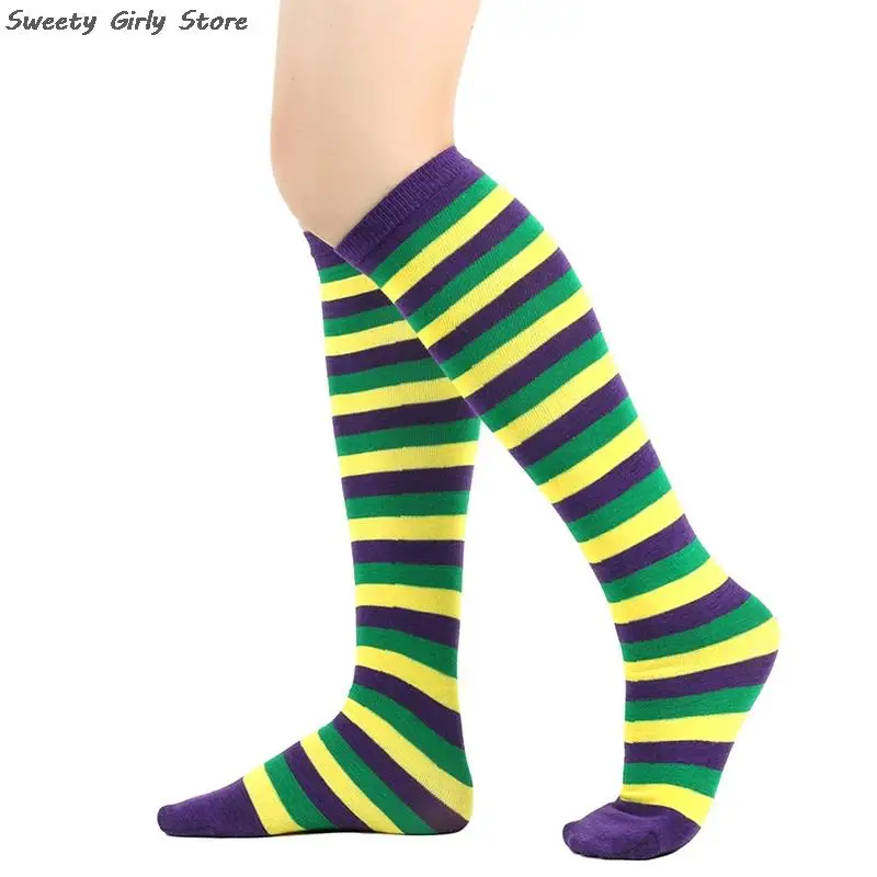 Lovely Striped Knee Sock Men Women Colorful Hosiery Breathable Cotton Long Stockings Role Play Cosplay Costume Knit High Socks