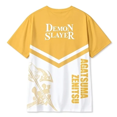 Ghost Slayer Agatsuma Zenitsu Breathable Mesh Yellow White Contrasting Thunder Breathing Casual Street Style T-shirt